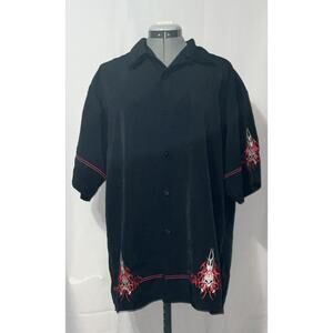 Vintage Amplify Shirt Adult L Black Tribal Flames Skull Button Up Y2K Rave Mens